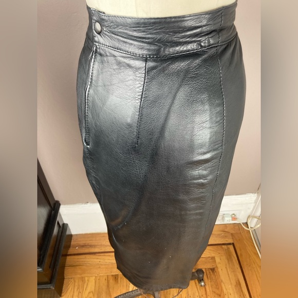 Black Leather Midi Skirt - Made in Italy - 27”W - Picture 12 of 14
